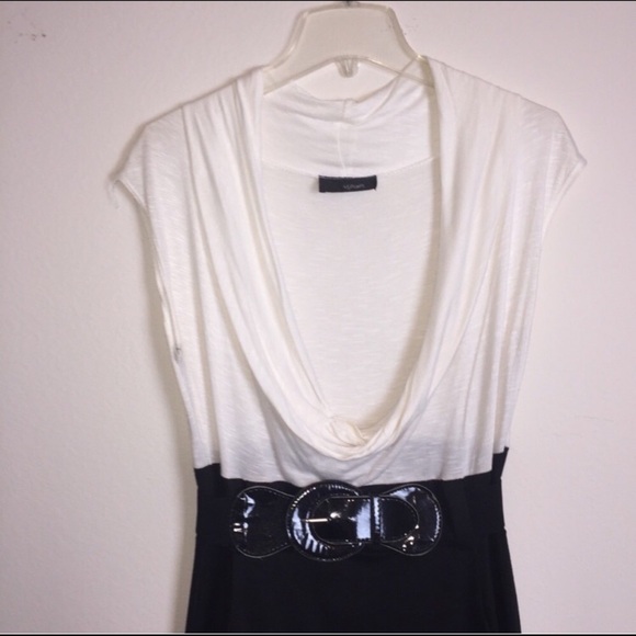 Cowl Neck Dress Beige Black M - Picture 2 of 6